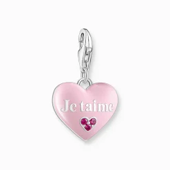 Store Charm-Anhänger rosa Je t´aime Herz Silber Damen Charms|Charms