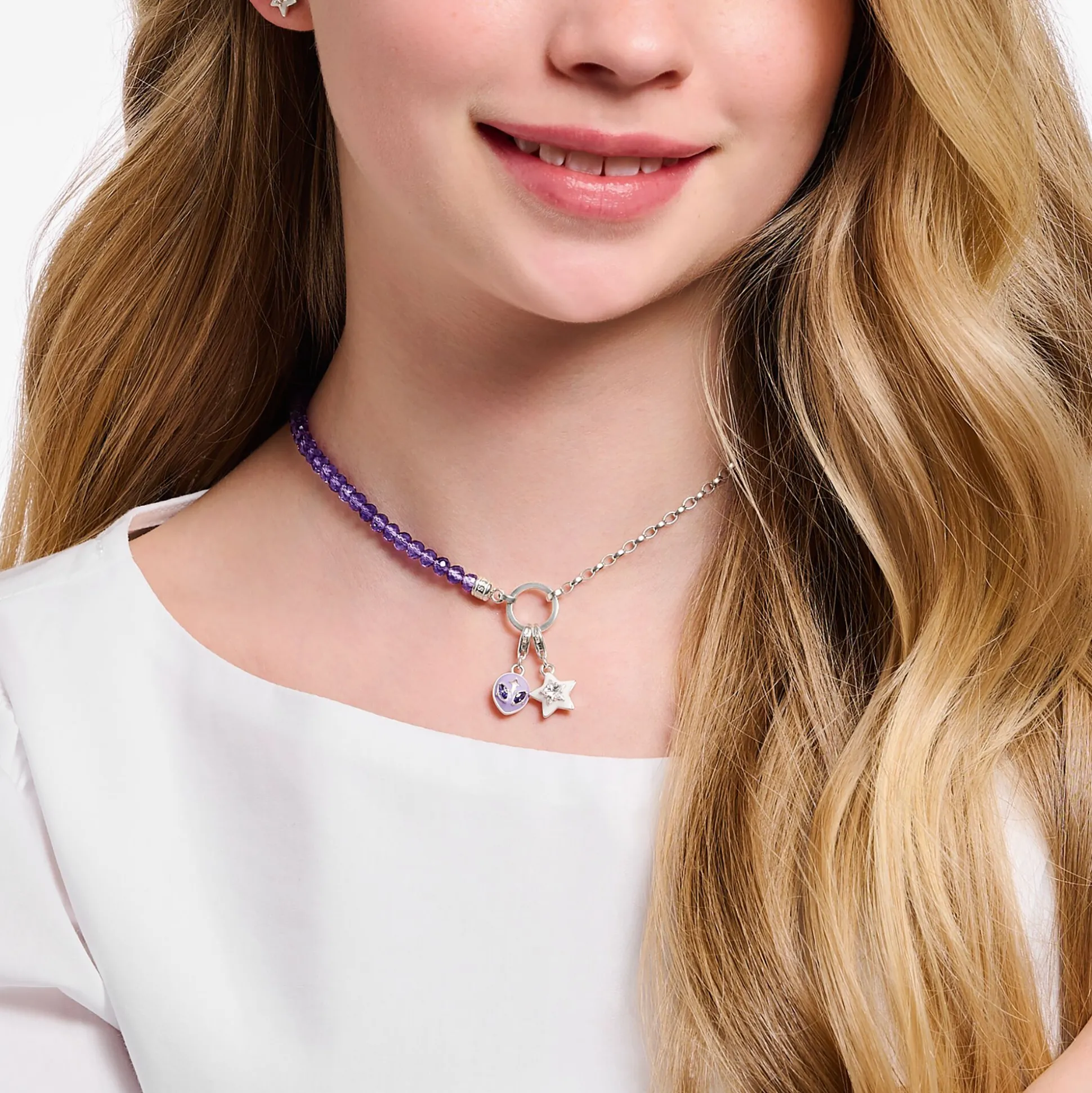 Shop Charm-Anhänger Stern mit weiße Steinen und weißer Kaltemaille Silber Damen Charms|Charms