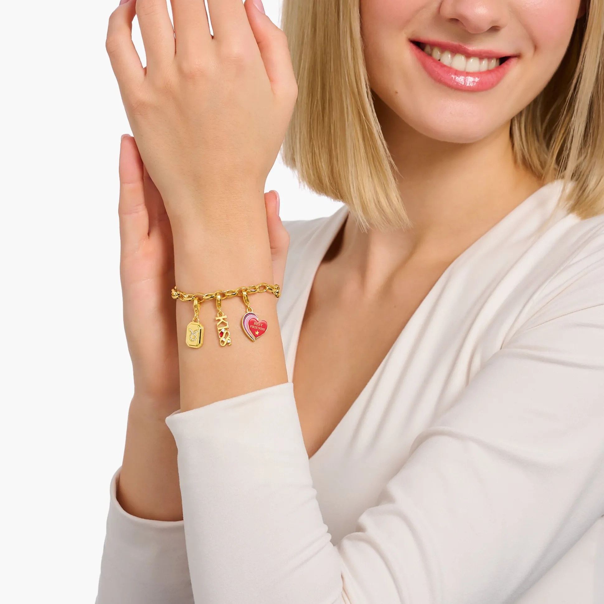 Outlet Charm-Anhänger Sternzeichen Krebs mit Steinen vergoldet Damen Charms|Charms