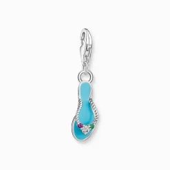 Fashion Charm-Anhänger türkiser Flip-Flop mit bunten Steinen Silber Damen Charms|Charms