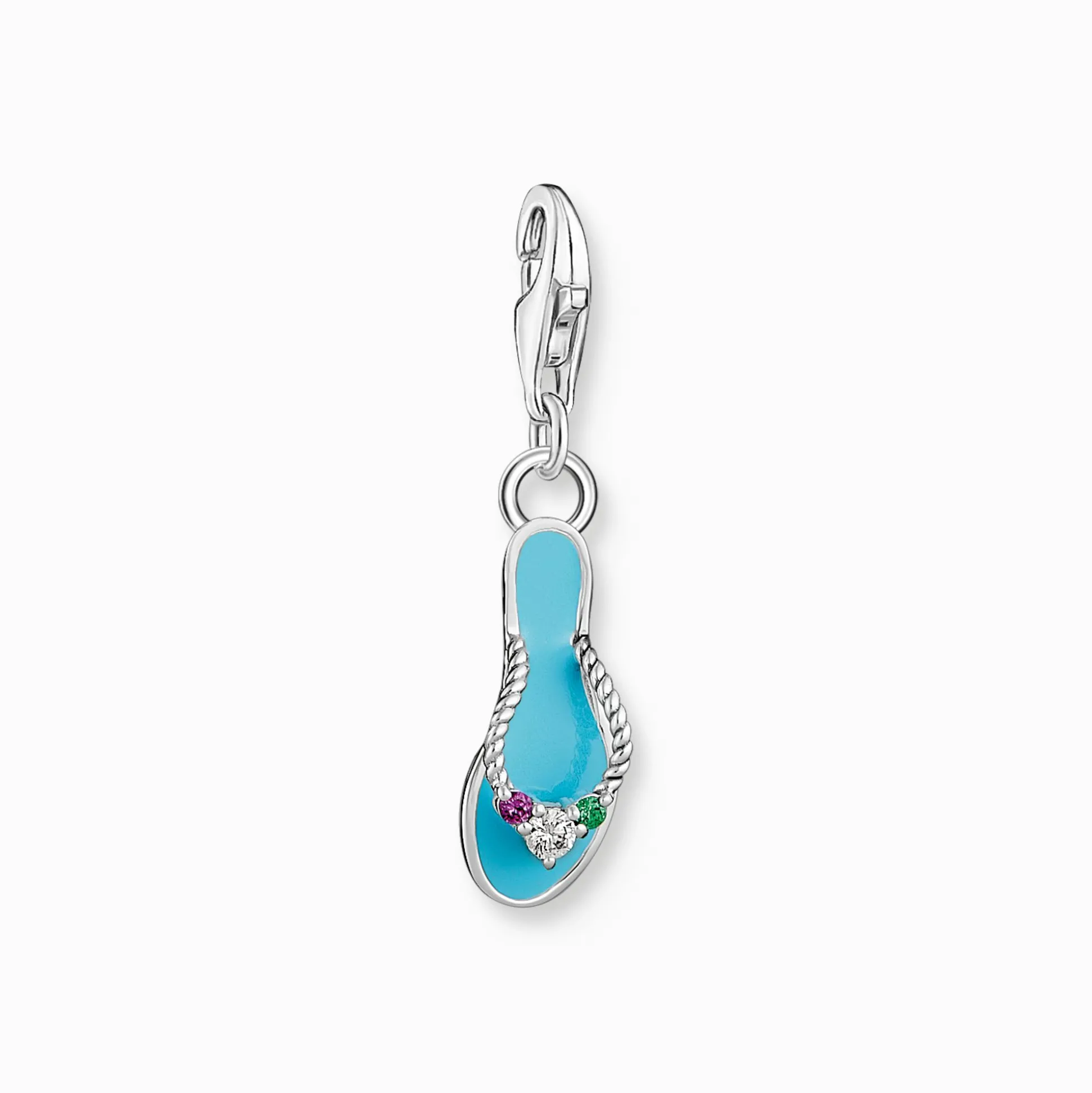 Fashion Charm-Anhänger türkiser Flip-Flop mit bunten Steinen Silber Damen Charms|Charms