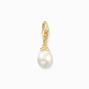Clearance Charm-Anhänger weiße Perle vergoldet Damen Charms|Charms