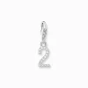 New Charm-Anhänger Zahl 2 mit weißen Steinen Silber Damen Charms|Charms