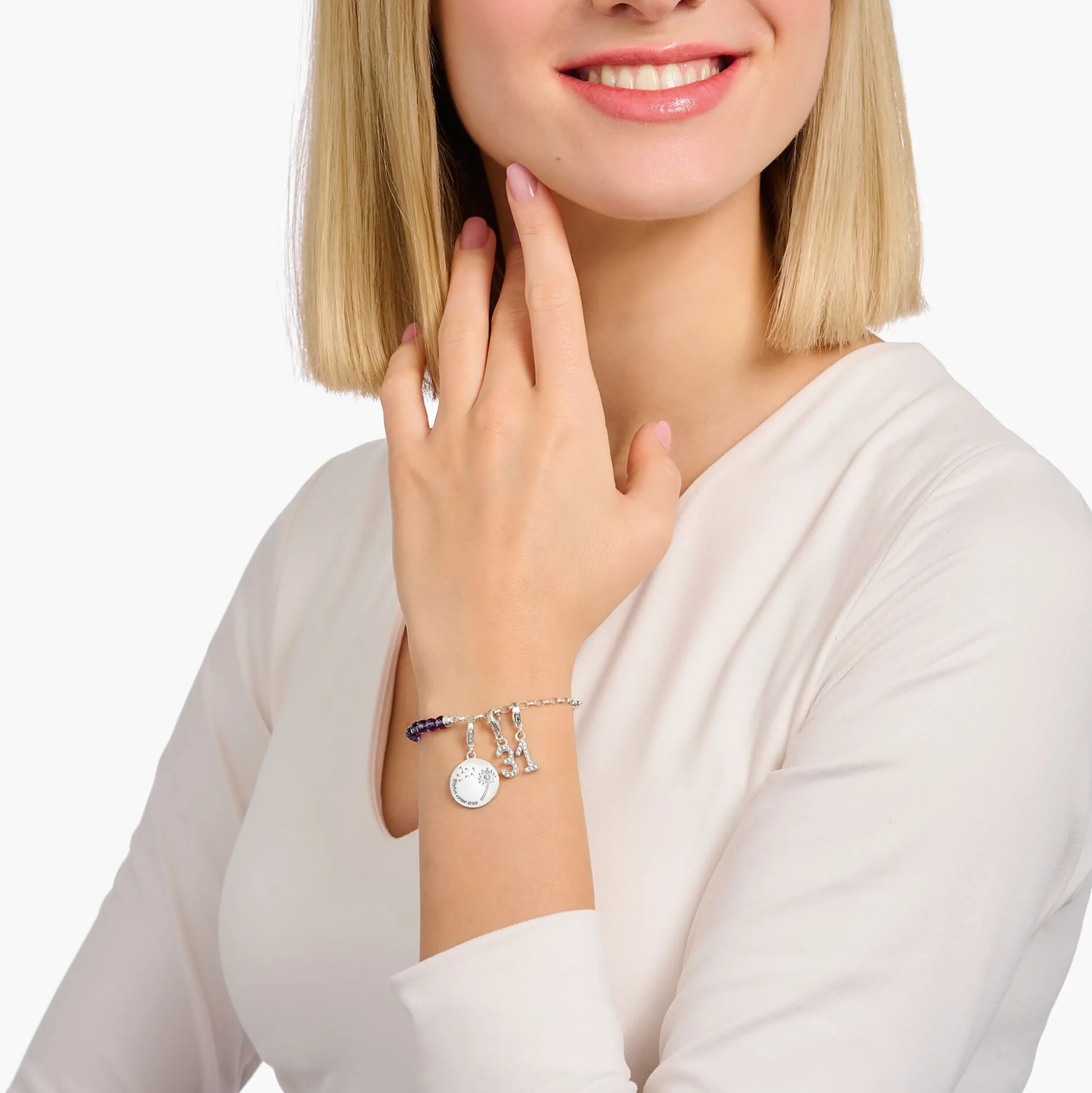 Best Sale Charm-Anhänger Zahl 3 mit weißen Steinen Silber Damen Charms|Charms