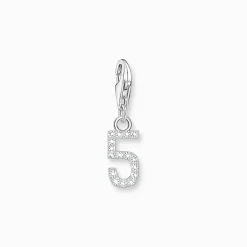 Outlet Charm-Anhänger Zahl 5 mit weißen Steinen Silber Damen Charms|Charms