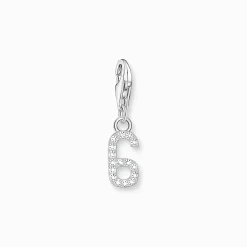 Discount Charm-Anhänger Zahl 6 mit weißen Steinen Silber Damen Charms|Charms