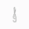 Cheap Charm-Anhänger Zahl 9 mit weißen Steinen Silber Damen Charms|Charms