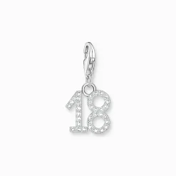 Hot Charm-Anhänger Zahl 18 mit weißen Steinen Silber Damen Charms|Charms