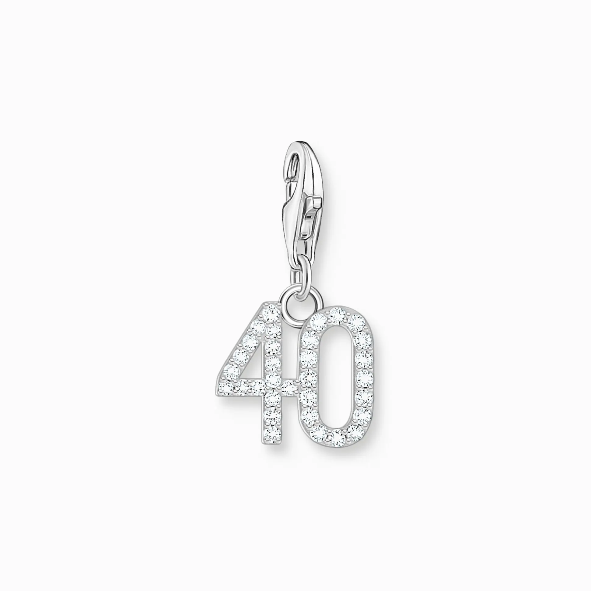 Best Sale Charm-Anhänger Zahl 40 mit weißen Steinen Silber Damen Charms|Charms