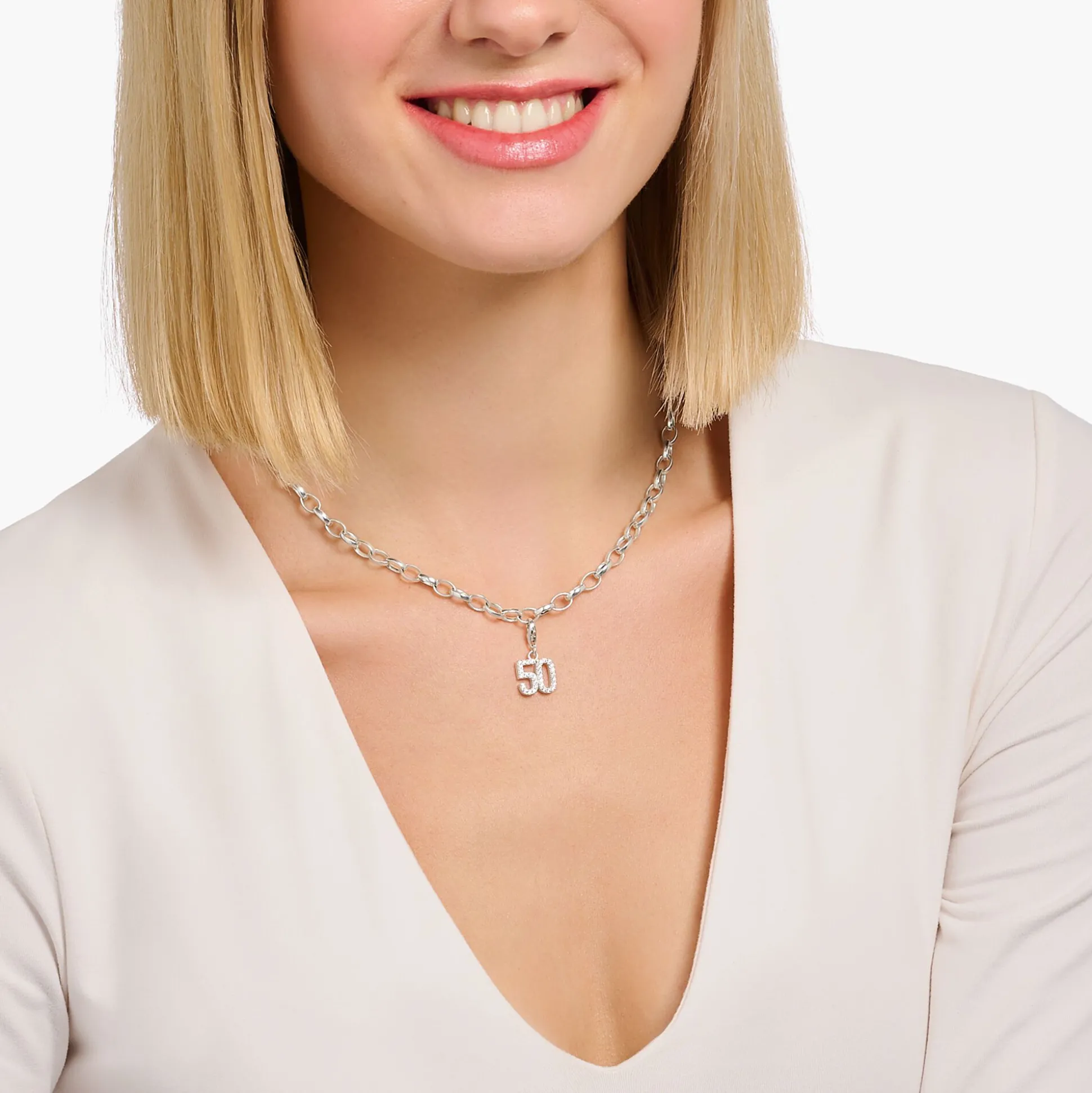 Best Sale Charm-Anhänger Zahl 40 mit weißen Steinen Silber Damen Charms|Charms