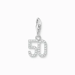 Clearance Charm-Anhänger Zahl 50 mit weißen Steinen Silber Damen Charms|Charms