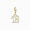 Hot Charm-Anhänger Zahl 18 mit weißen Steinen vergoldet Damen Charms|Charms