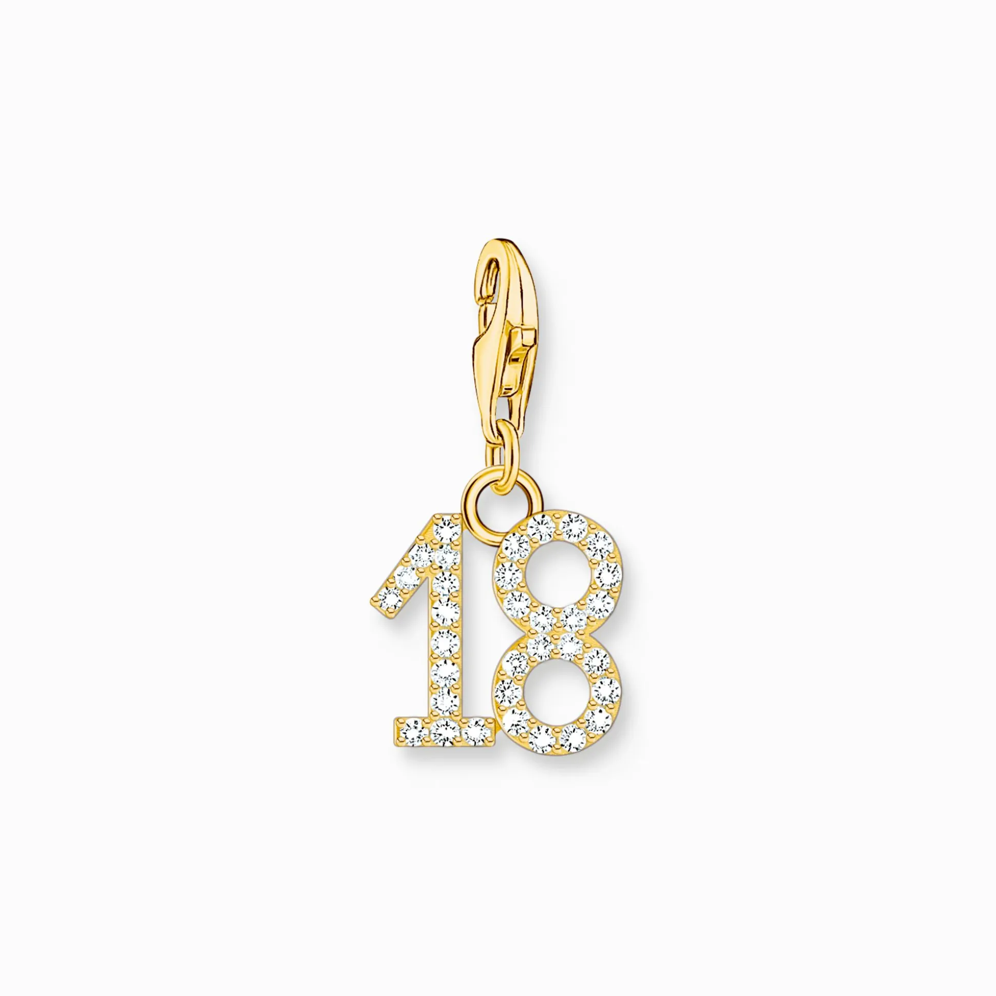 Hot Charm-Anhänger Zahl 18 mit weißen Steinen vergoldet Damen Charms|Charms