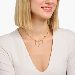 Hot Charm-Anhänger Zahl 18 mit weißen Steinen vergoldet Damen Charms|Charms