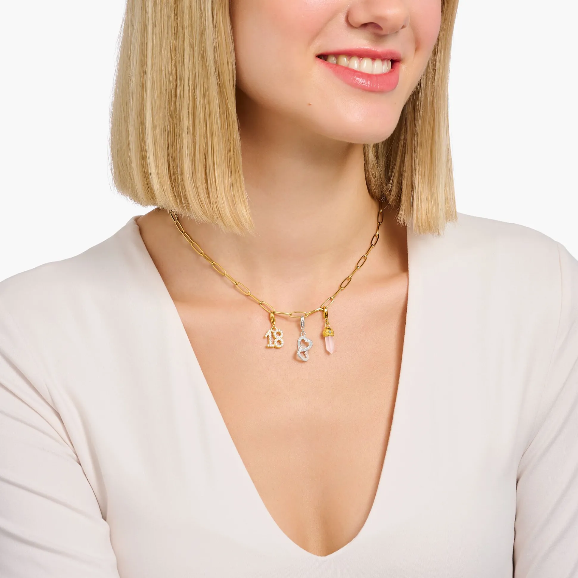 Hot Charm-Anhänger Zahl 18 mit weißen Steinen vergoldet Damen Charms|Charms