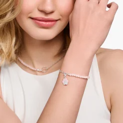 Best Sale Charm-Armband mit Rosenquarz-Beads und Coin Silber Damen Charm Armbänder|Charm Armbänder