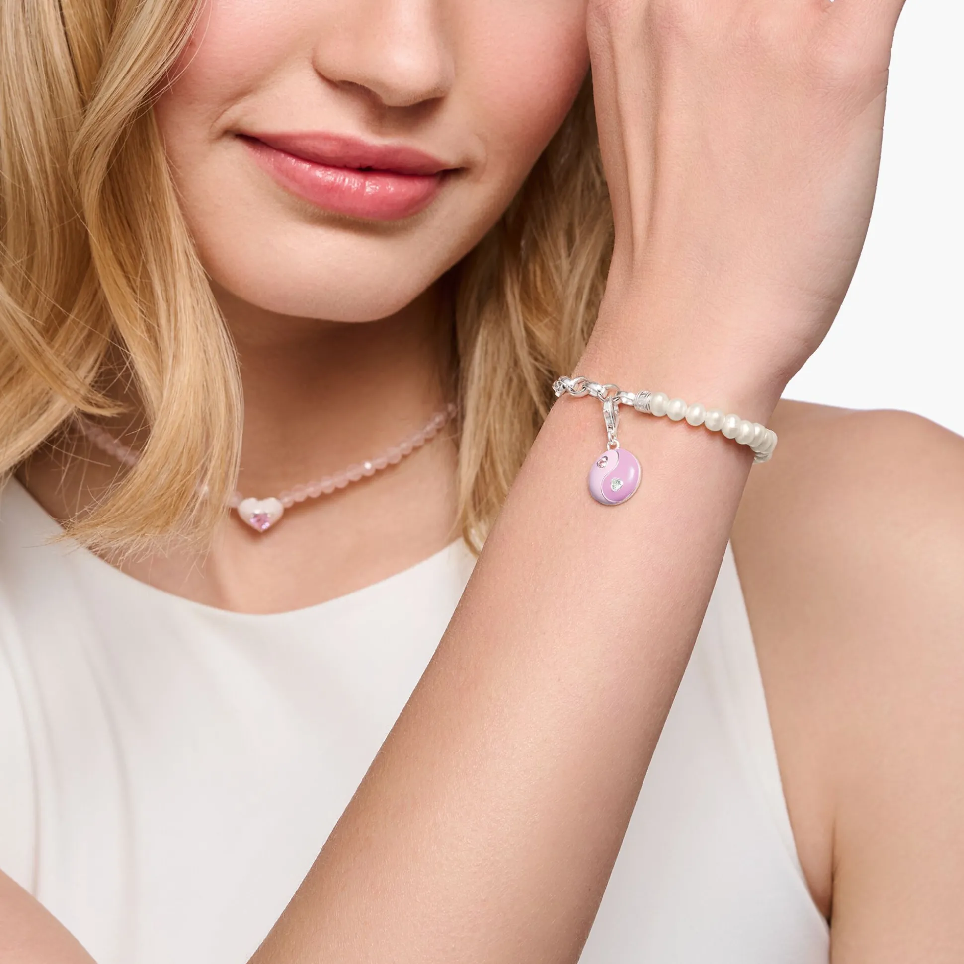 Outlet Charm-Armband mit weißen Perlen und Coin Silber Damen Charm Armbänder|Charm Armbänder