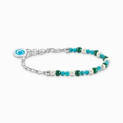 Cheap Charm-Armband mit weißen Perlen, Malachit und Coin Silber Damen Charm Armbänder|Charm Armbänder