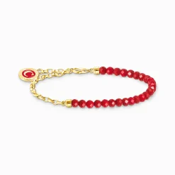 Shop Charm-Armband rote Beads und Gliederelemente vergoldet Damen Charm Armbänder|Charm Armbänder