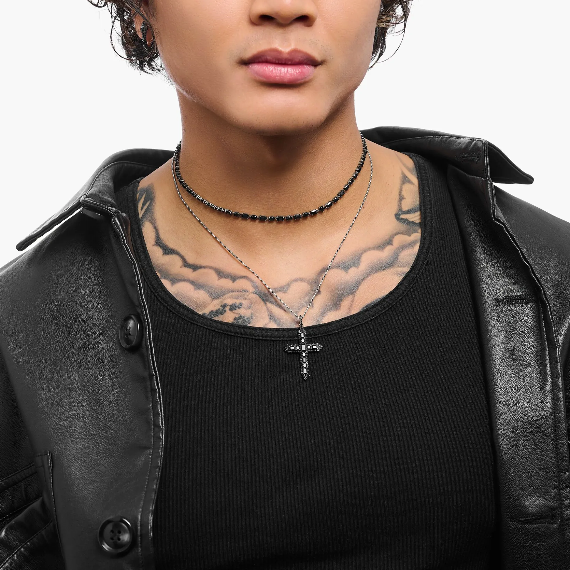 Online Choker-Kette mit schwarzen Steinen Silber geschwärzt Damen Halsketten|925 Silber