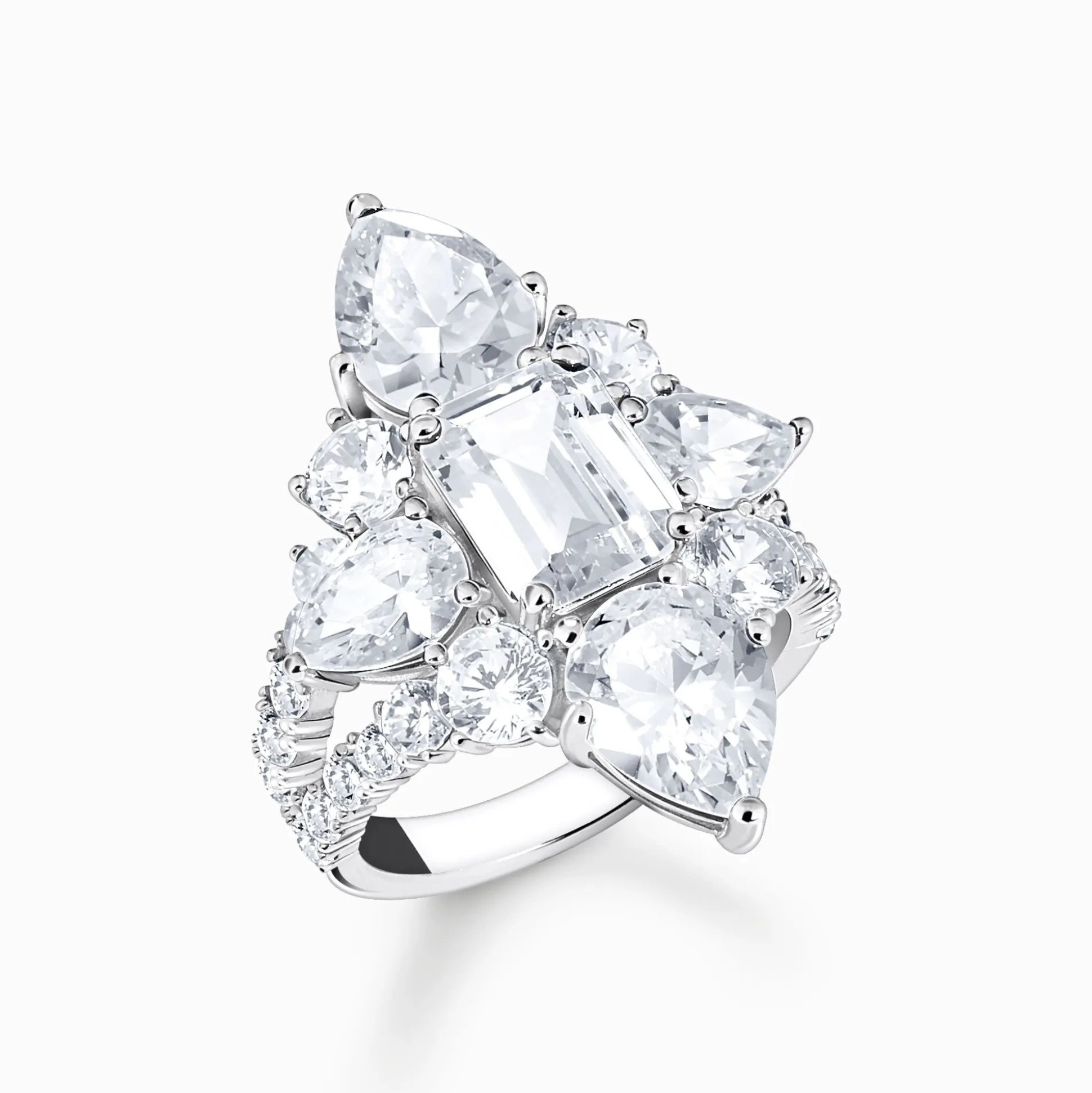 Cheap Cocktailring mit weißen Steinen in drei Schliffarten Silber Damen Ringe|925 Silber
