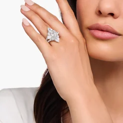 Cheap Cocktailring mit weißen Steinen in drei Schliffarten Silber Damen Ringe|925 Silber
