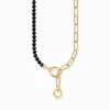 Clearance Collier aus Onyx-Beads und Gliederkette mit weißen Steinen vergoldet Damen Halsketten|18K Vergoldung - 925 Silber