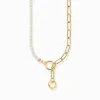Online Collier aus Süßwasserzuchtperlen und Gliederkette mit weißen Steinen vergoldet Damen Halsketten|18K Vergoldung - 925 Silber