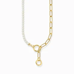 Online Collier aus Süßwasserzuchtperlen und Gliederkette mit weißen Steinen vergoldet Damen Halsketten|18K Vergoldung - 925 Silber
