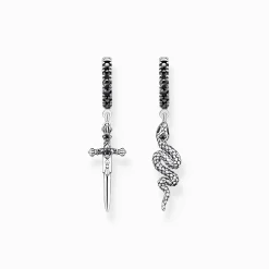 Best Creolen geschwärzt Schlange und Schwert Herren Ohrstecker & Creolen|925 Silber