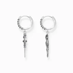 Best Creolen geschwärzt Schlange und Schwert Herren Ohrstecker & Creolen|925 Silber