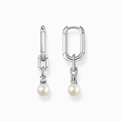 New Creolen Glieder und Perlen silber Damen Creolen|Ohrringe