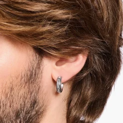 Clearance Creolen Krokodilpanzer-Struktur Silber geschwärzt Herren Ohrstecker & Creolen|925 Silber