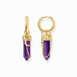 Cheap Creolen mit Anhänger aus imitiertem Amethyst vergoldet Damen Creolen|18K Vergoldung - 925 Silber