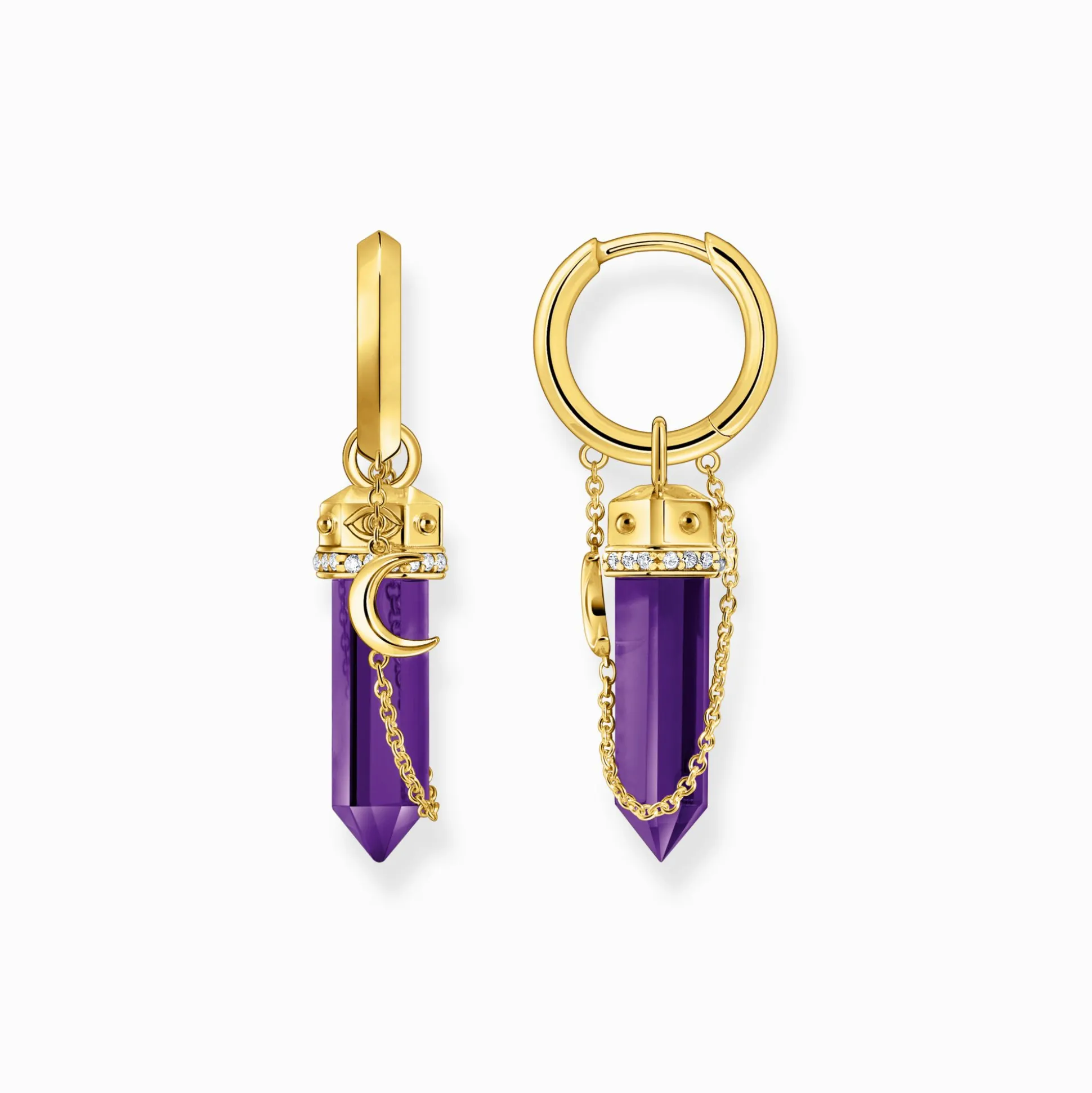Cheap Creolen mit Anhänger aus imitiertem Amethyst vergoldet Damen Creolen|18K Vergoldung - 925 Silber