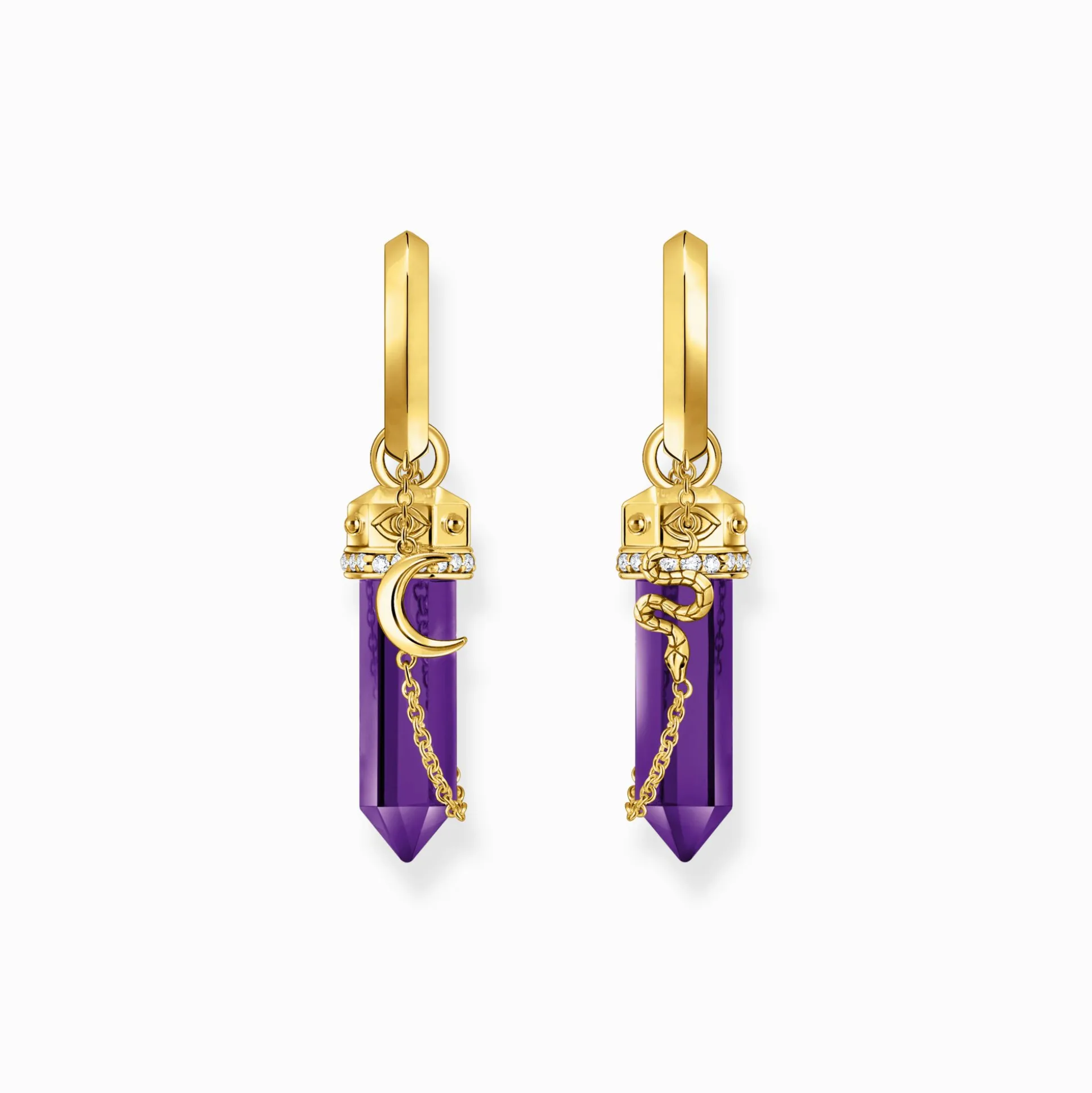 Cheap Creolen mit Anhänger aus imitiertem Amethyst vergoldet Damen Creolen|18K Vergoldung - 925 Silber