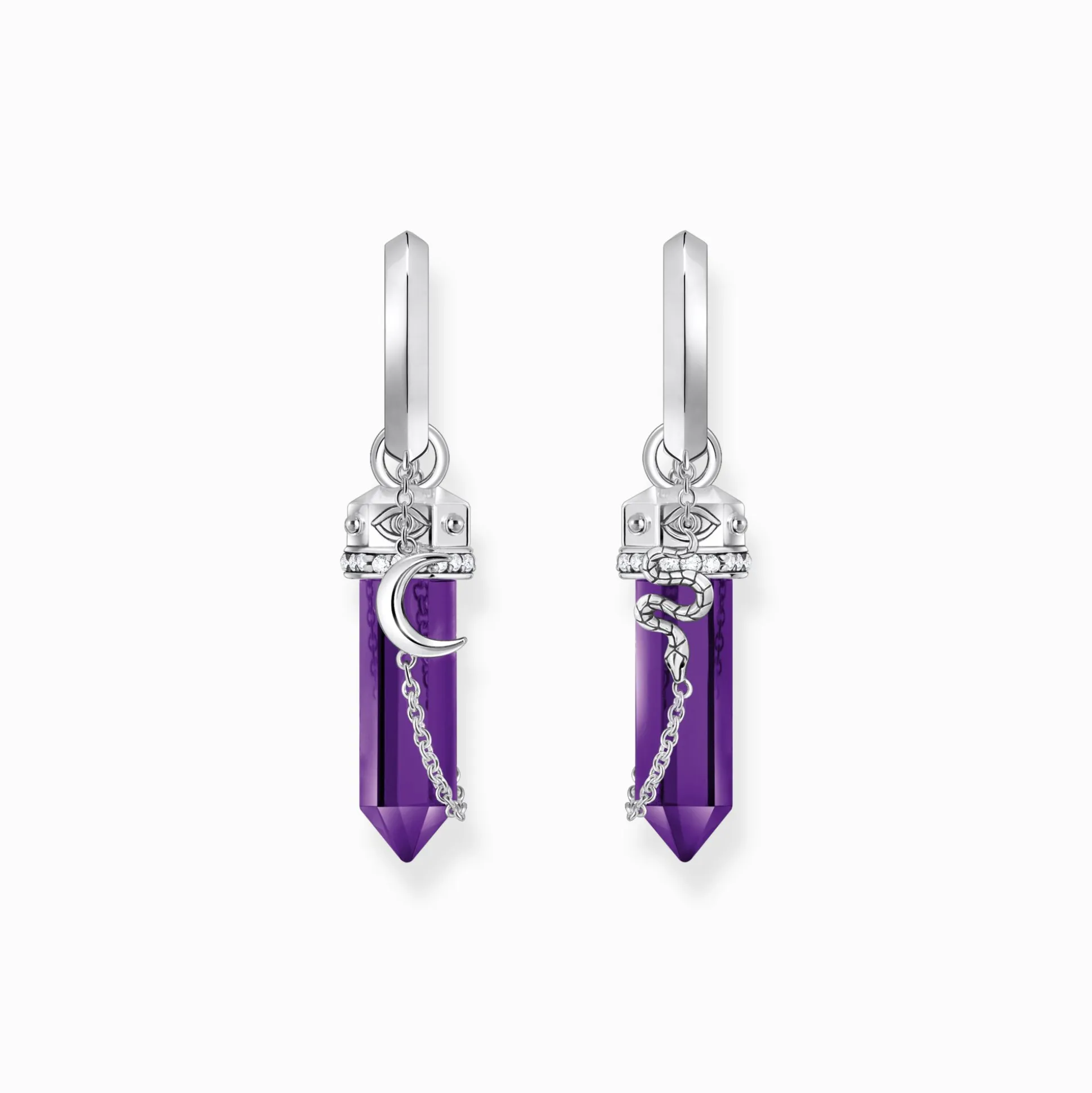 Best Creolen mit Anhänger mit imitiertem Amethyst Silber geschwärzt Damen Creolen