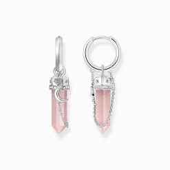 Outlet Creolen mit rosa Kristall Anhänger und Symbolen Silber Damen Creolen|925 Silber