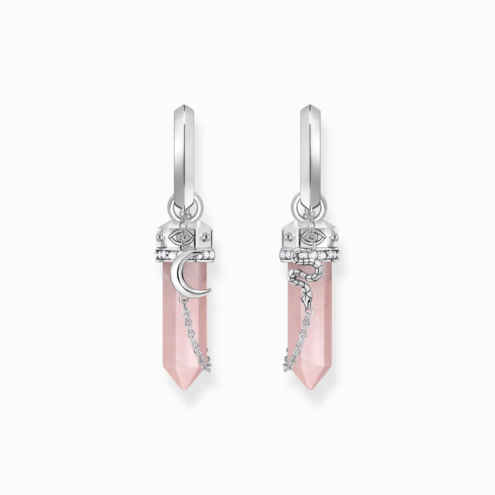 Outlet Creolen mit rosa Kristall Anhänger und Symbolen Silber Damen Creolen|925 Silber