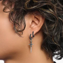 Cheap Creolen mit schwarzem Zirkonia-Pavé Silber geschwärzt Damen Creolen|925 Silber