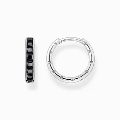 Cheap Creolen mit schwarzen Steinen Pavé Silber Damen Creolen