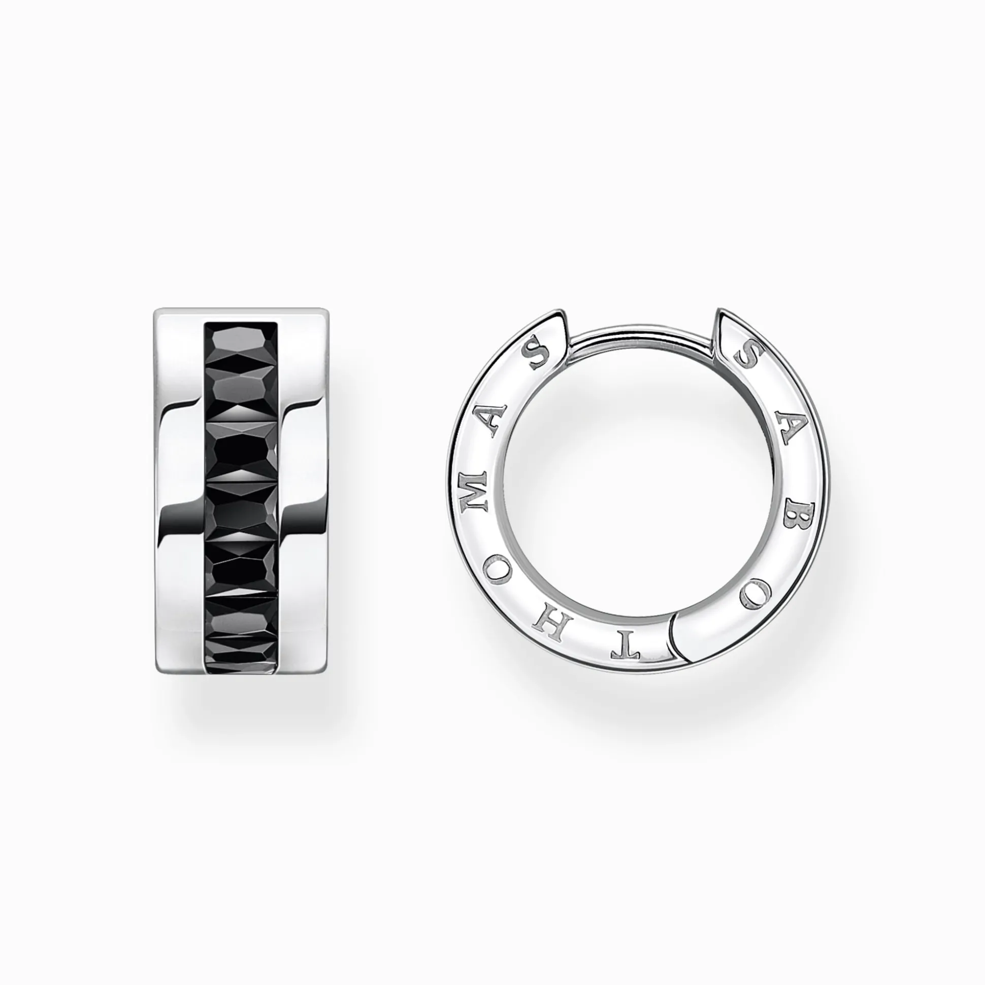 New Creolen mit schwarzen Steinen Pavé Silber Damen Creolen