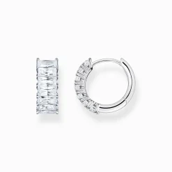 Sale Creolen mit weißen Steinen Pavé Silber Damen Creolen