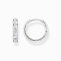Outlet Creolen mit weißen Steinen Pavé Silber Damen Creolen