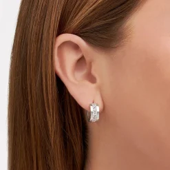 New Creolen mit weißen Steinen Pavé Silber Damen Creolen