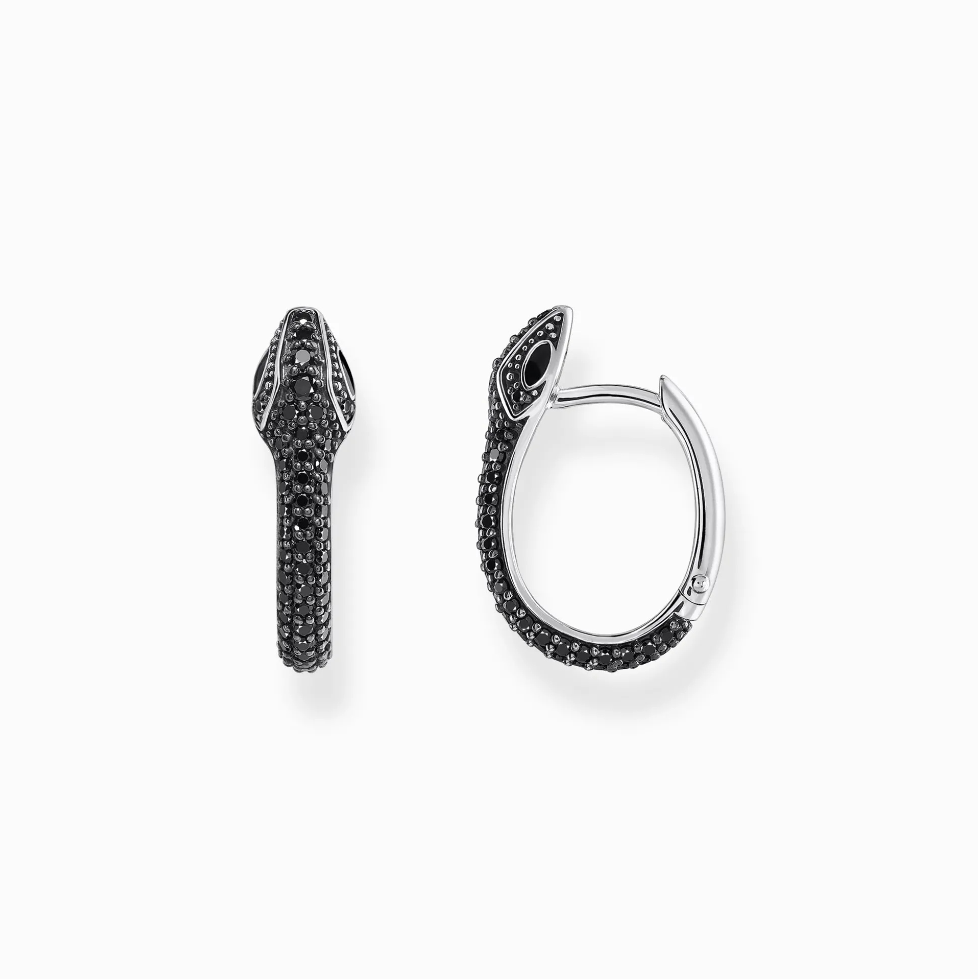 Cheap Creolen Schlange mit schwarzen Steinen Silber geschwärzt Damen Creolen|925 Silber