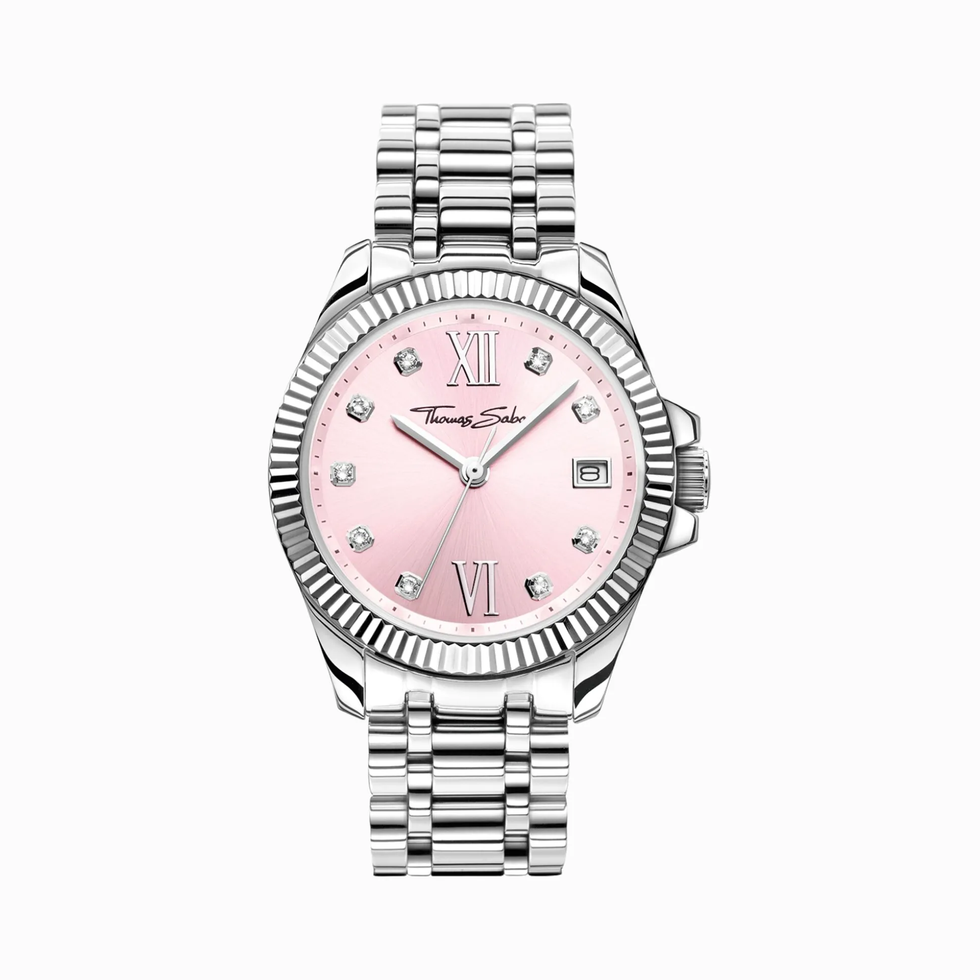 Online Damenuhr Divine Pink mit weißen Steinen silberfarben Damen Uhren|Damenuhren