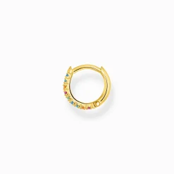 Hot Einzel Creole farbige Steine gold Damen Creolen|18K Vergoldung - 925 Silber