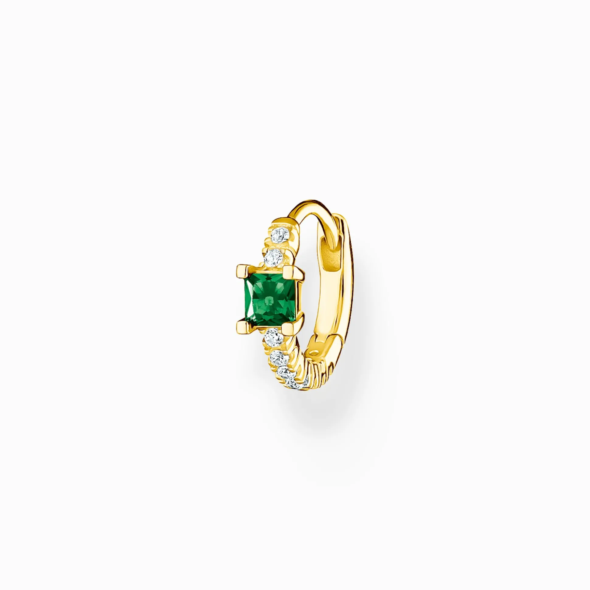 Best Einzel Creole mit grünen und weißen Steinen vergoldet Damen Creolen|18K Vergoldung - 925 Silber