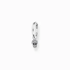 Cheap Einzel Creole mit Totenkopf Anhänger silber Damen Creolen